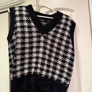 Black and White Houndstooth Sweater Vest